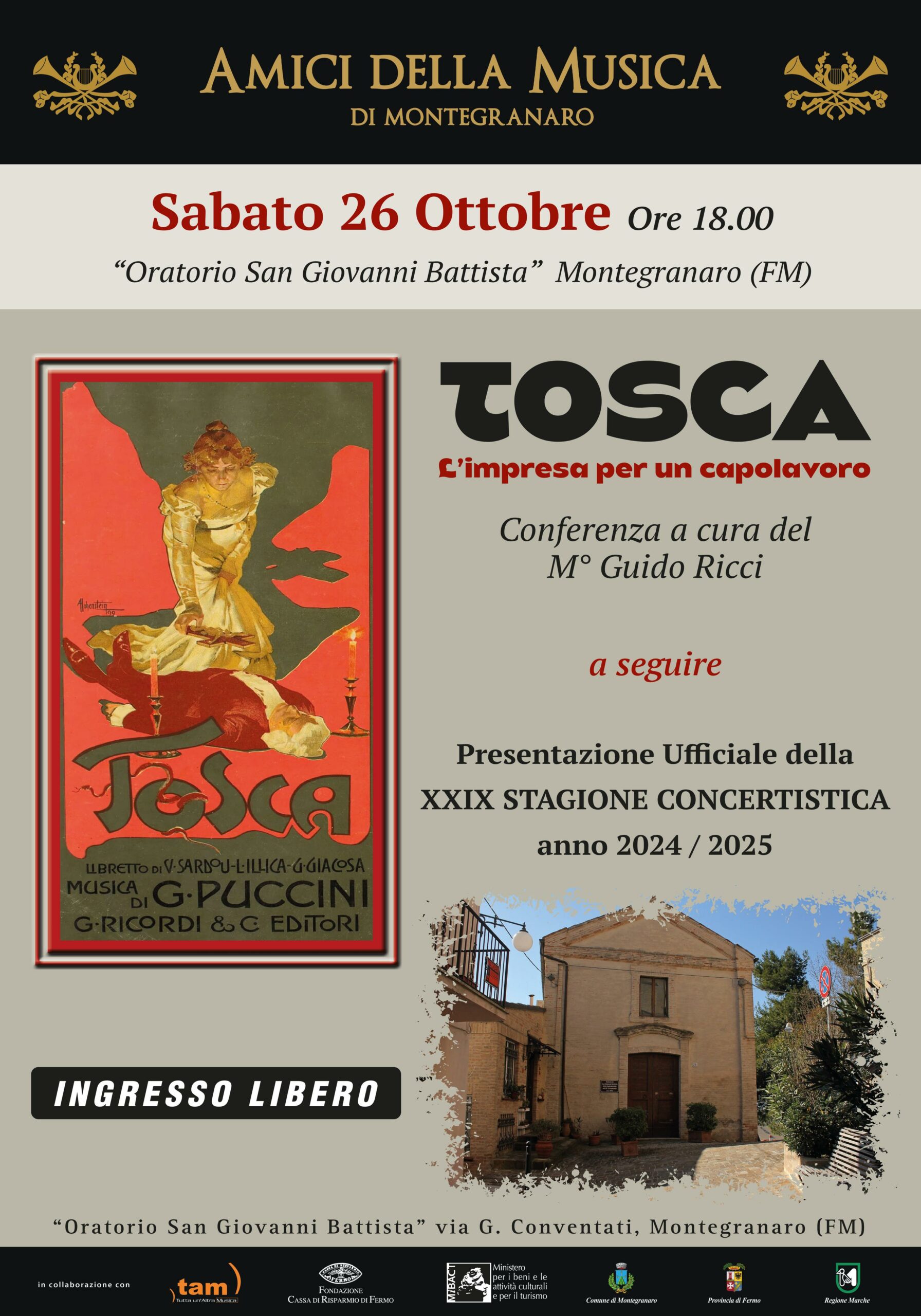 inizio nuova stagione concertistica con l'opera "tosca" a montegranaro