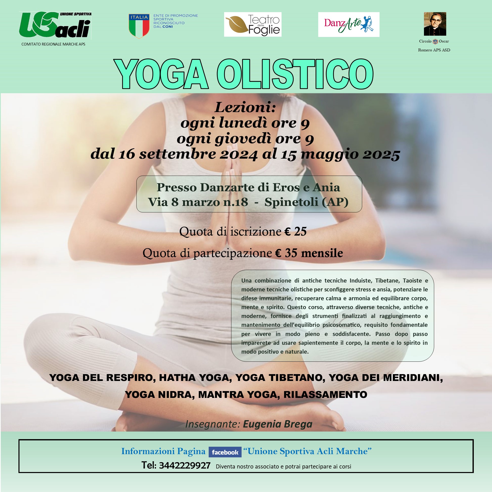 Fino al 15 maggio il corso di yoga olistico a Pagliare

